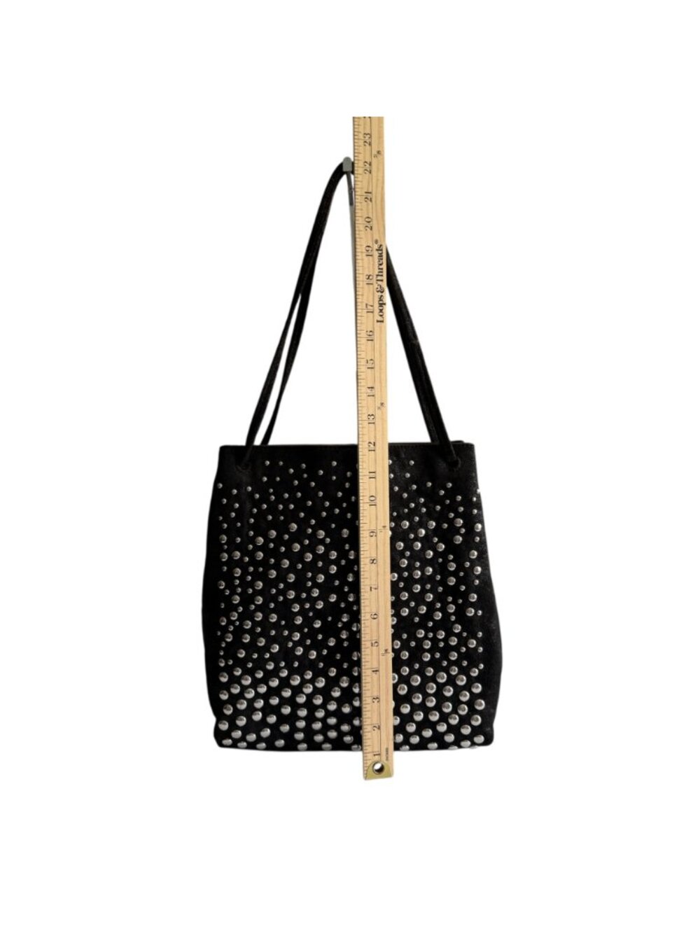 Zara Black Shoulder Bag Studded Design 10"x12"x3" Faux Suede Tote Purse Studs - Picture 4 of 11